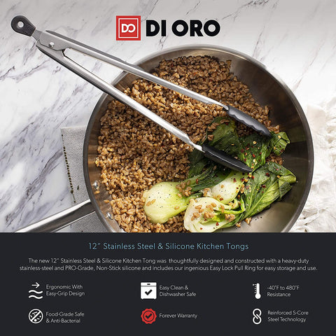 12-Inch Stainless Steel Kitchen Tongs - DI ORO