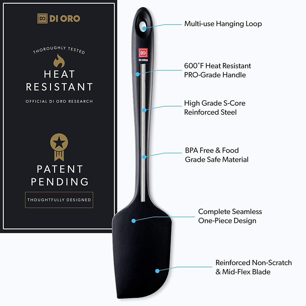 DI ORO seamless silicone spatula set with matching kitchen tools