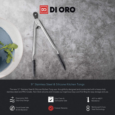 9-Inch Stainless Steel Kitchen Tongs - DI ORO