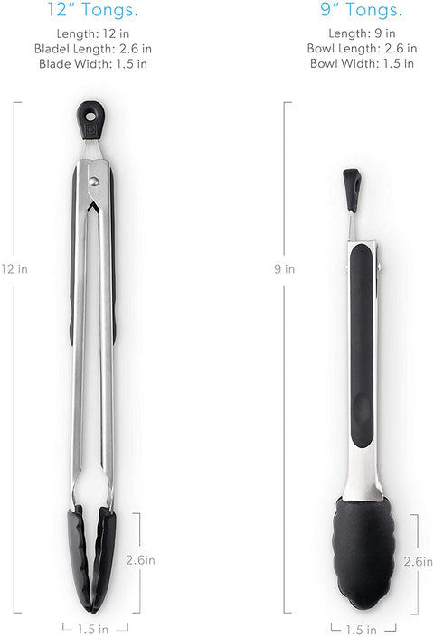 DI ORO 2-Piece Kitchen Tongs Set (9-Inch and 12-Inch) - DI ORO