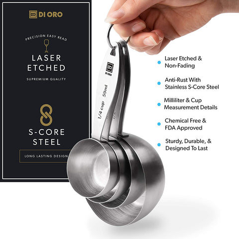 DI ORO 8-Piece 18/8 Stainless Steel Measuring Cup and Spoon Set - DI ORO