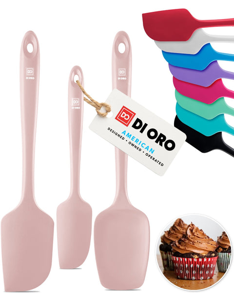 di Oro Living Silicone Spatula Set - Rubber Kitchen Spatulas for Baking, Cooking, & Mixing - 600°F Heat-Resistant & BPA Free Silicone Scraper Spatulas for Nonstick Cookware - Dishwasher Safe (3pc, Blush) - DI ORO