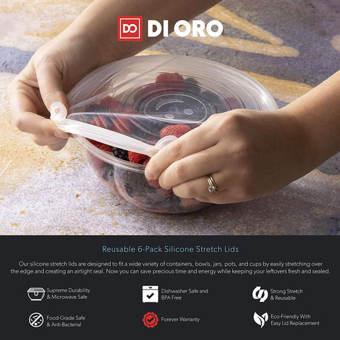 DI ORO Reusable Silicone Stretch Lids 6 Pack - DI ORO